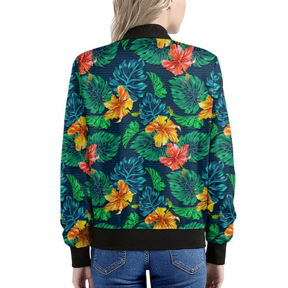 Hibiscus Monstera Hawaii Pattern Print Women's Bomber Jacket