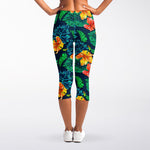 Hibiscus Monstera Hawaii Pattern Print Women's Capri Leggings