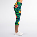 Hibiscus Monstera Hawaii Pattern Print Women's Capri Leggings