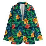 Hibiscus Monstera Hawaii Pattern Print Women's Cotton Blazer