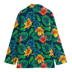 Hibiscus Monstera Hawaii Pattern Print Women's Cotton Blazer
