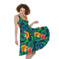 Hibiscus Monstera Hawaii Pattern Print Sleeveless Knee Length Dress