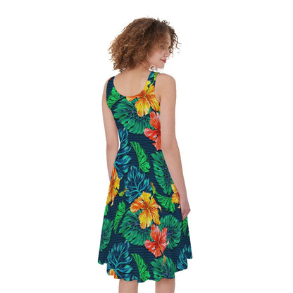 Hibiscus Monstera Hawaii Pattern Print Women's Sleeveless Dress