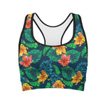 Hibiscus Monstera Hawaii Pattern Print Women's Sports Bra