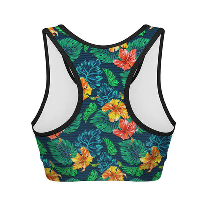 Hibiscus Monstera Hawaii Pattern Print Women's Sports Bra