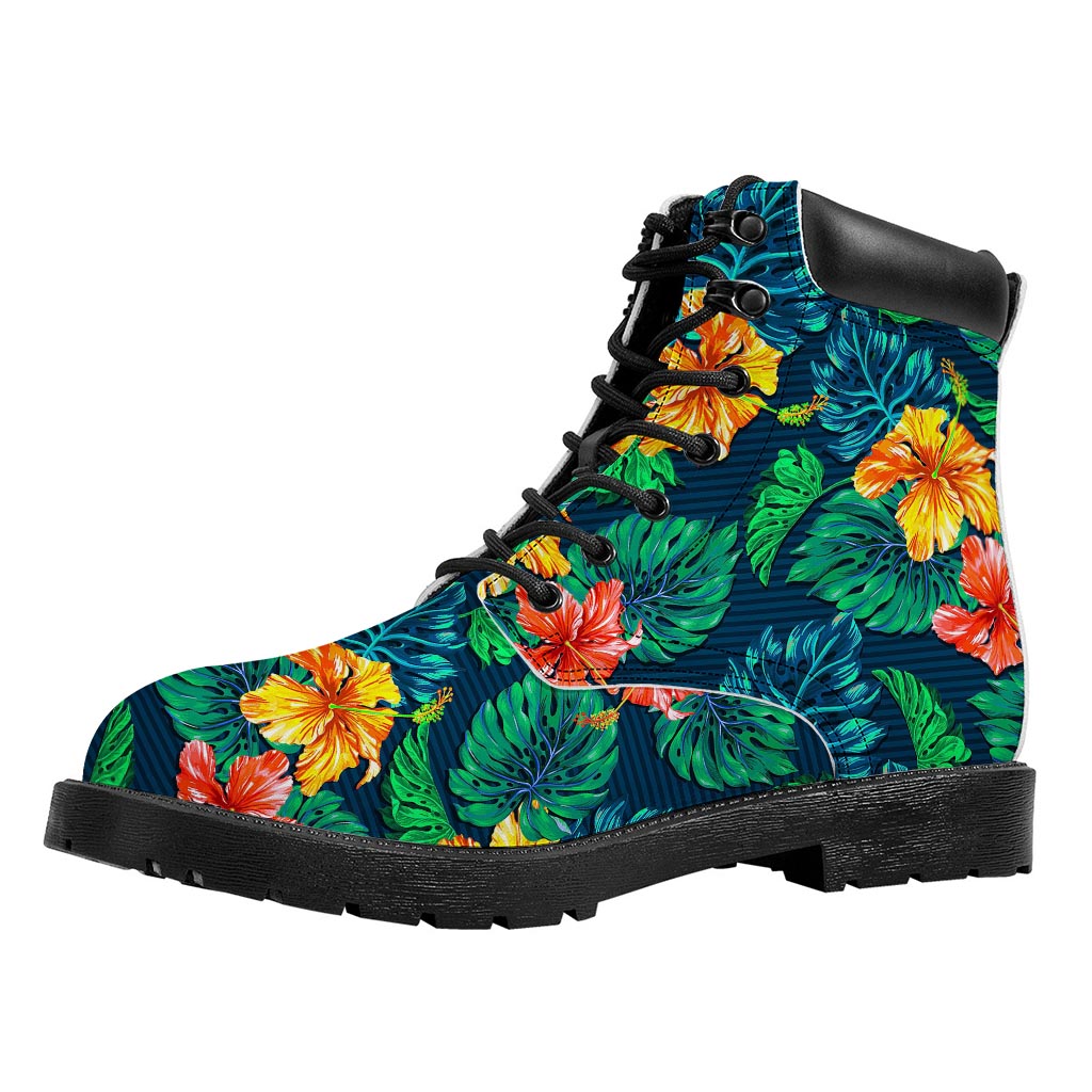 Hibiscus Monstera Hawaii Pattern Print Work Boots