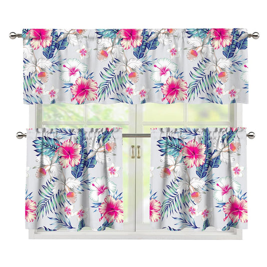 Hibiscus Orchids Hawaii Pattern Print 3 Piece Kitchen Curtains