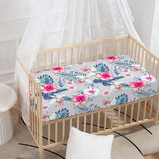 Hibiscus Orchids Hawaii Pattern Print Baby Crib Sheet
