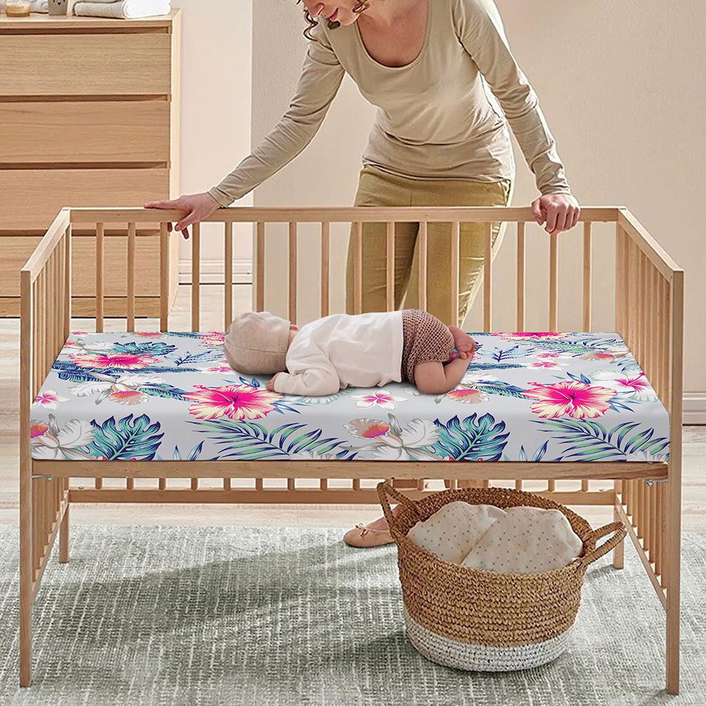 Hibiscus Orchids Hawaii Pattern Print Baby Crib Sheet