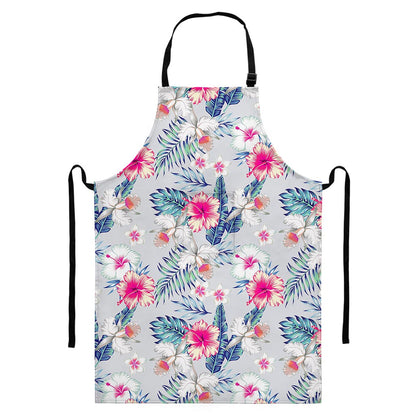 Hibiscus Orchids Hawaii Pattern Print Bib Apron With Pocket