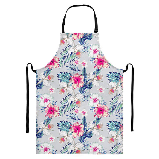 Hibiscus Orchids Hawaii Pattern Print Bib Apron With Pocket