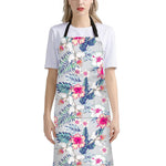 Hibiscus Orchids Hawaii Pattern Print Bib Apron With Pocket