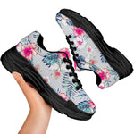 Hibiscus Orchids Hawaii Pattern Print Black Chunky Shoes