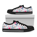 Hibiscus Orchids Hawaii Pattern Print Black Low Top Sneakers