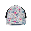 Hibiscus Orchids Hawaii Pattern Print Black Mesh Trucker Hat
