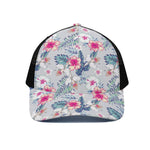 Hibiscus Orchids Hawaii Pattern Print Black Mesh Trucker Cap
