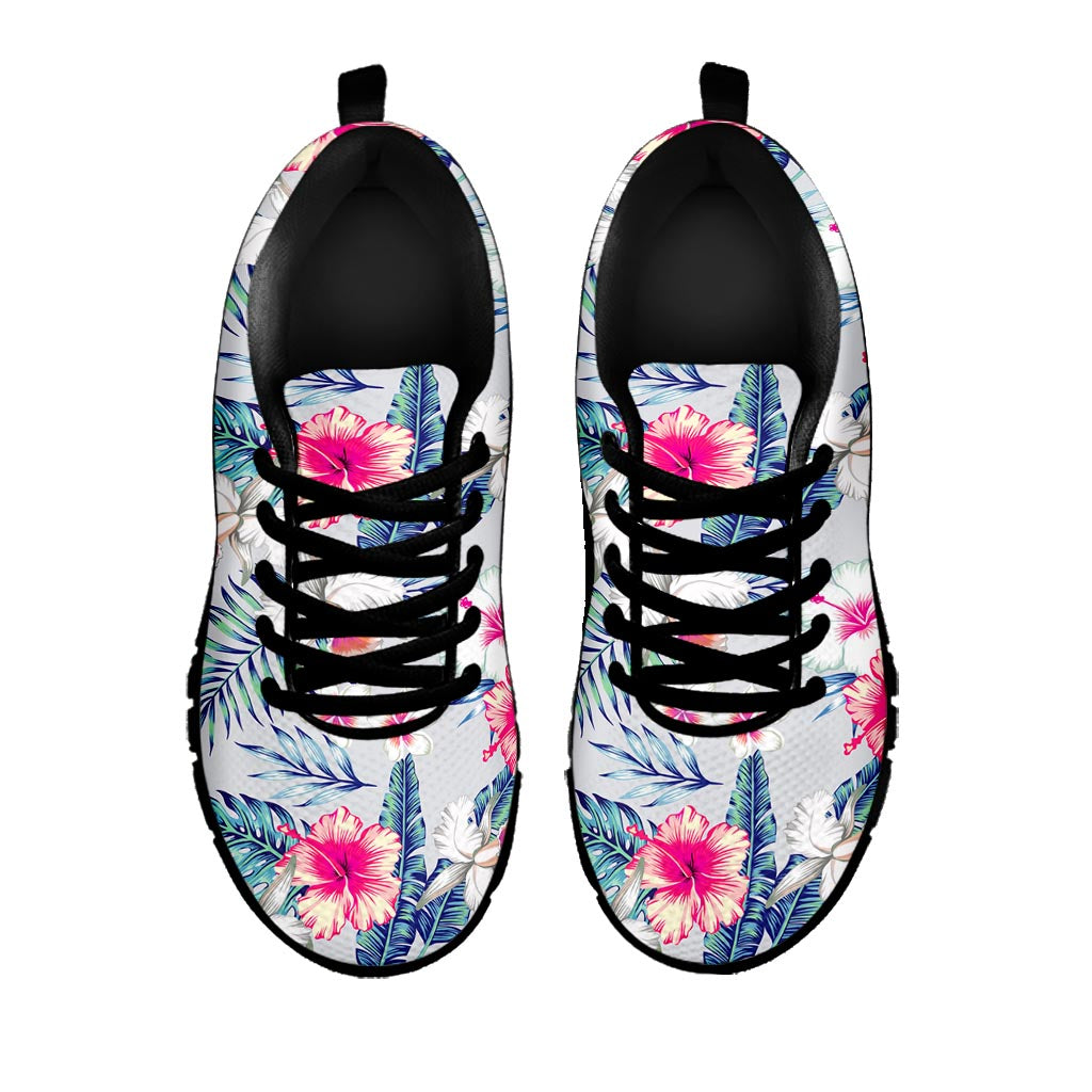 Hibiscus Orchids Hawaii Pattern Print Black Running Shoes