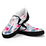 Hibiscus Orchids Hawaii Pattern Print Black Slip On Sneakers