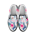 Hibiscus Orchids Hawaii Pattern Print Black Slip On Sneakers