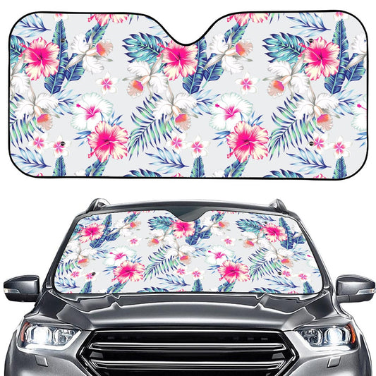 Hibiscus Orchids Hawaii Pattern Print Car Windshield Sun Shade