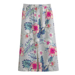Hibiscus Orchids Hawaii Pattern Print Cotton Front Slit Maxi Skirt