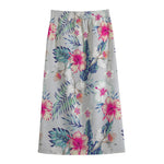 Hibiscus Orchids Hawaii Pattern Print Cotton Front Slit Maxi Skirt
