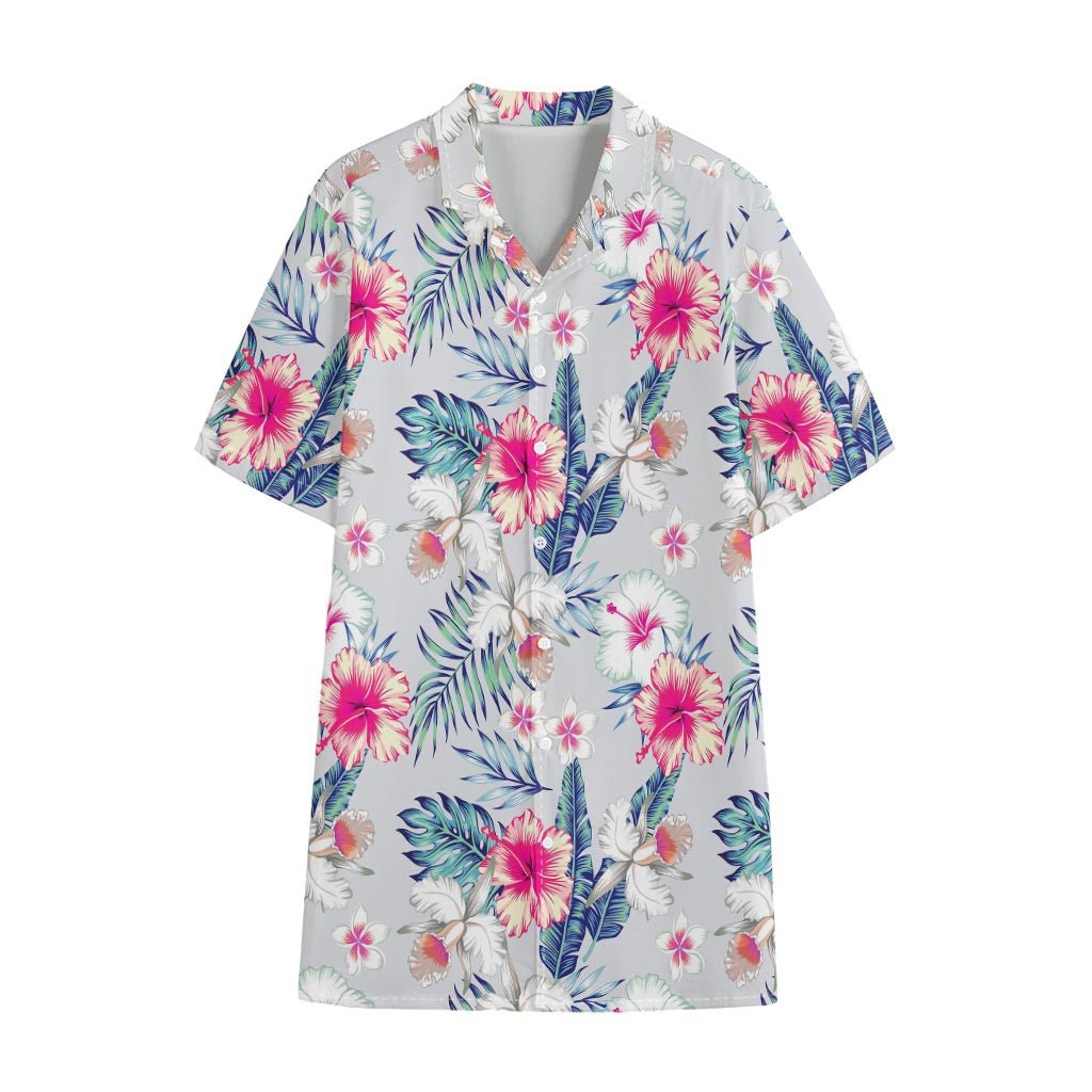 Hibiscus Orchids Hawaii Pattern Print Cotton Hawaiian Shirt
