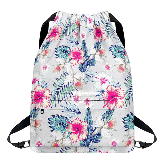 Hibiscus Orchids Hawaii Pattern Print Drawstring Backpack