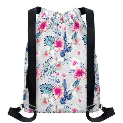 Hibiscus Orchids Hawaii Pattern Print Drawstring Backpack