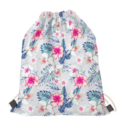 Hibiscus Orchids Hawaii Pattern Print Drawstring Bag