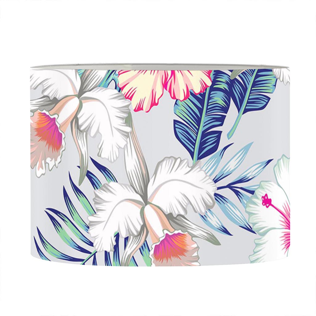Hibiscus Orchids Hawaii Pattern Print Drum Lamp Shade