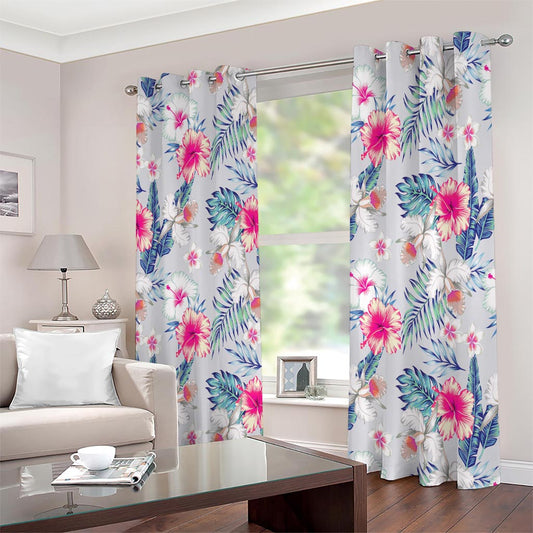 Hibiscus Orchids Hawaii Pattern Print Extra Wide Grommet Curtains
