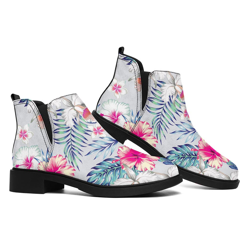 Hibiscus Orchids Hawaii Pattern Print Flat Ankle Boots
