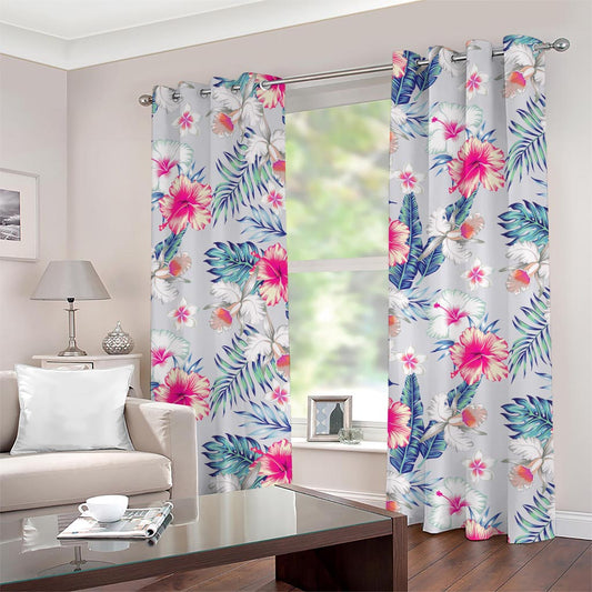 Hibiscus Orchids Hawaii Pattern Print Grommet Curtains