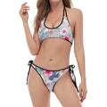 Hibiscus Orchids Hawaii Pattern Print Halter Scoop Tie Side Bikini