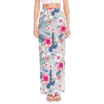 Hibiscus Orchids Hawaii Pattern Print High Slit Maxi Skirt