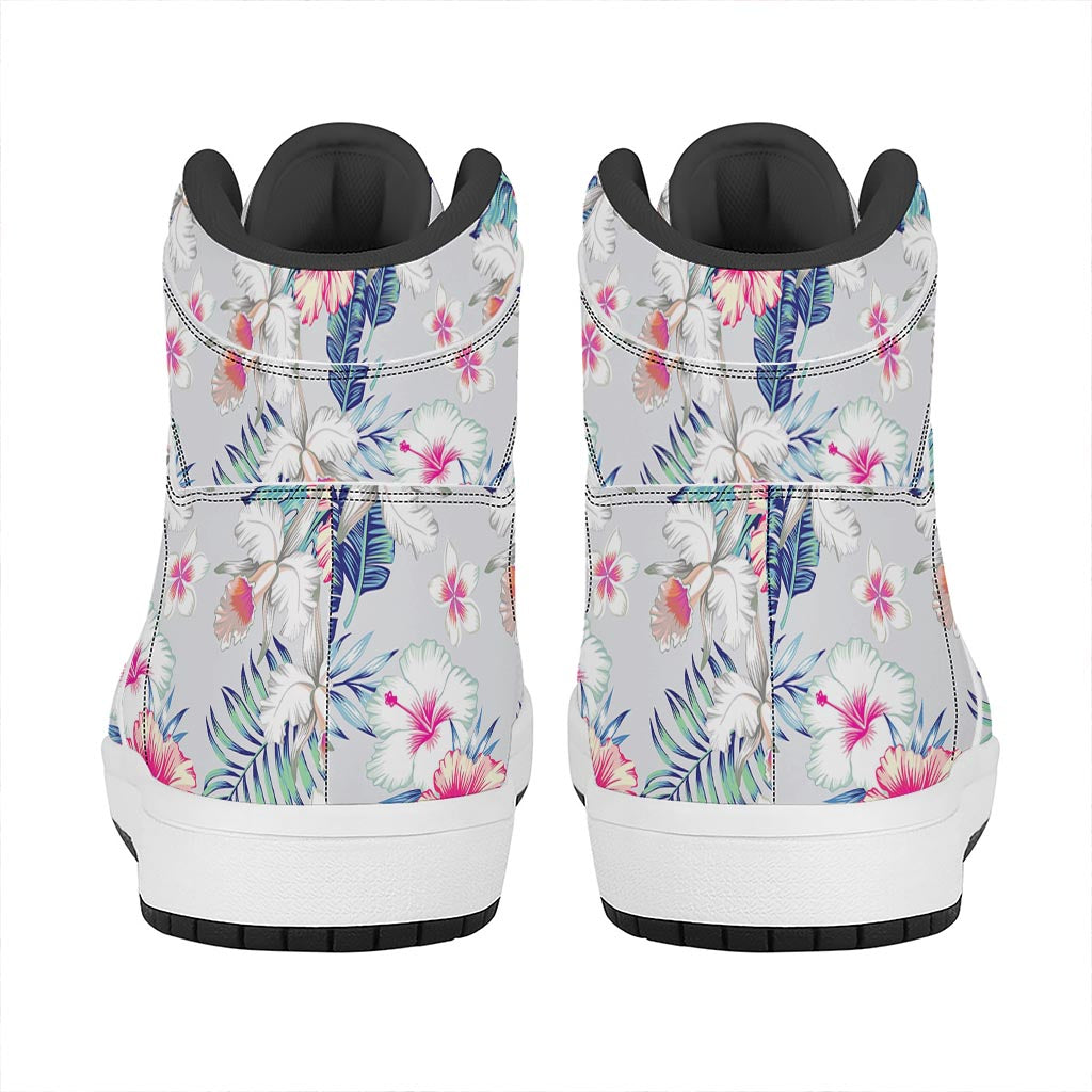 Hibiscus Orchids Hawaii Pattern Print High Top Leather Sneakers