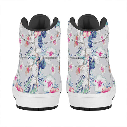 Hibiscus Orchids Hawaii Pattern Print High Top Leather Sneakers