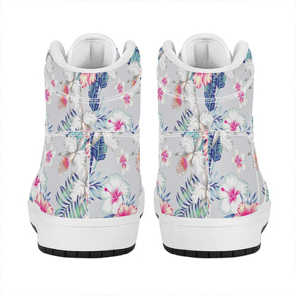 Hibiscus Orchids Hawaii Pattern Print High Top Leather Sneakers