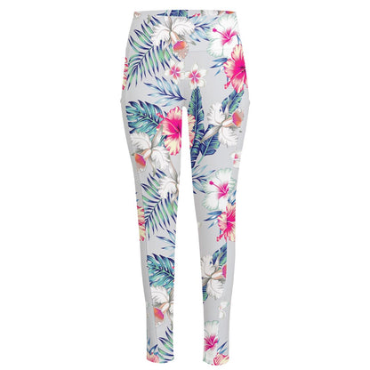 Hibiscus Orchids Hawaii Pattern Print High-Waisted Pocket Leggings