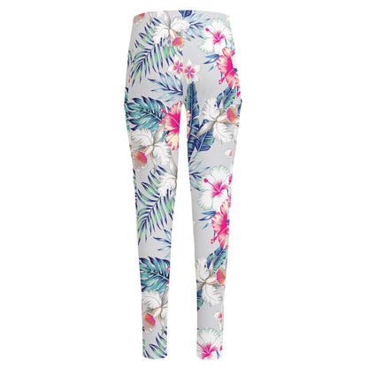 Hibiscus Orchids Hawaii Pattern Print High-Waisted Pocket Leggings