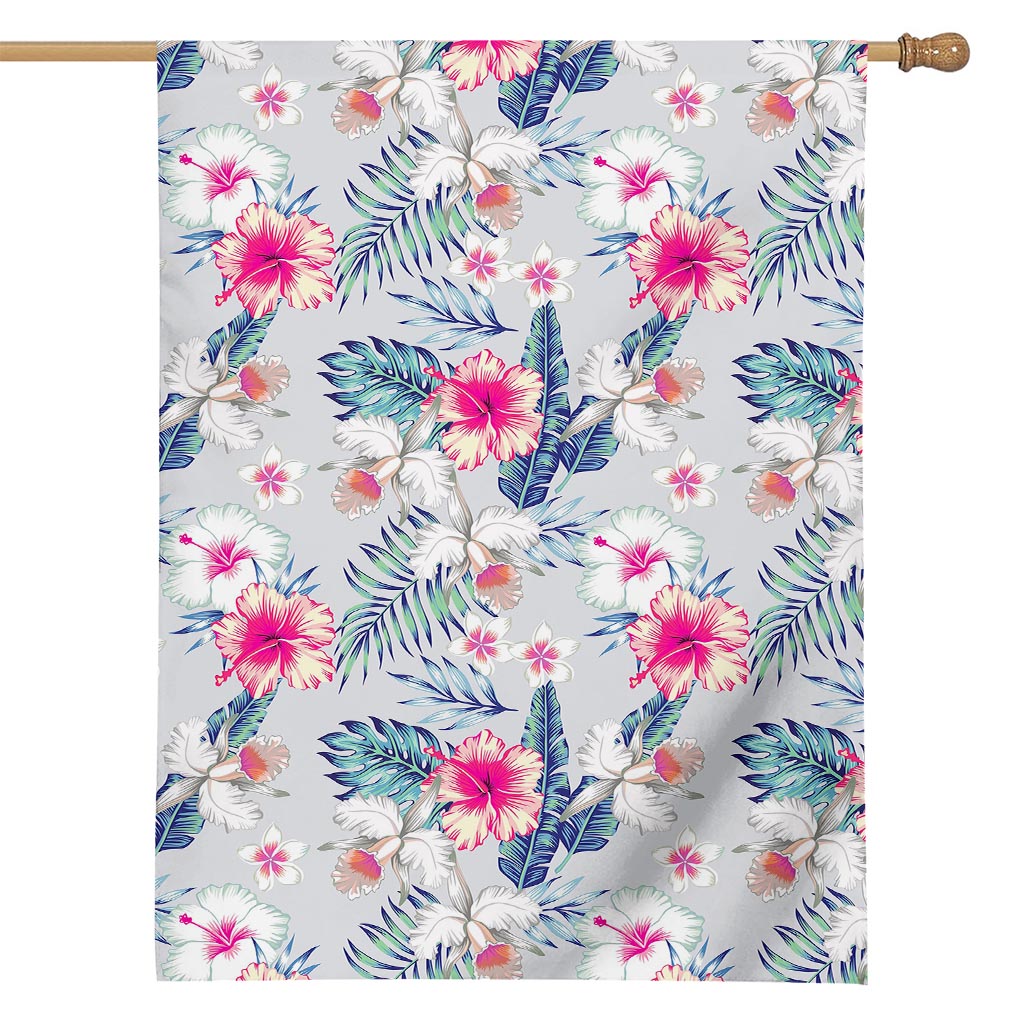Hibiscus Orchids Hawaii Pattern Print House Flag