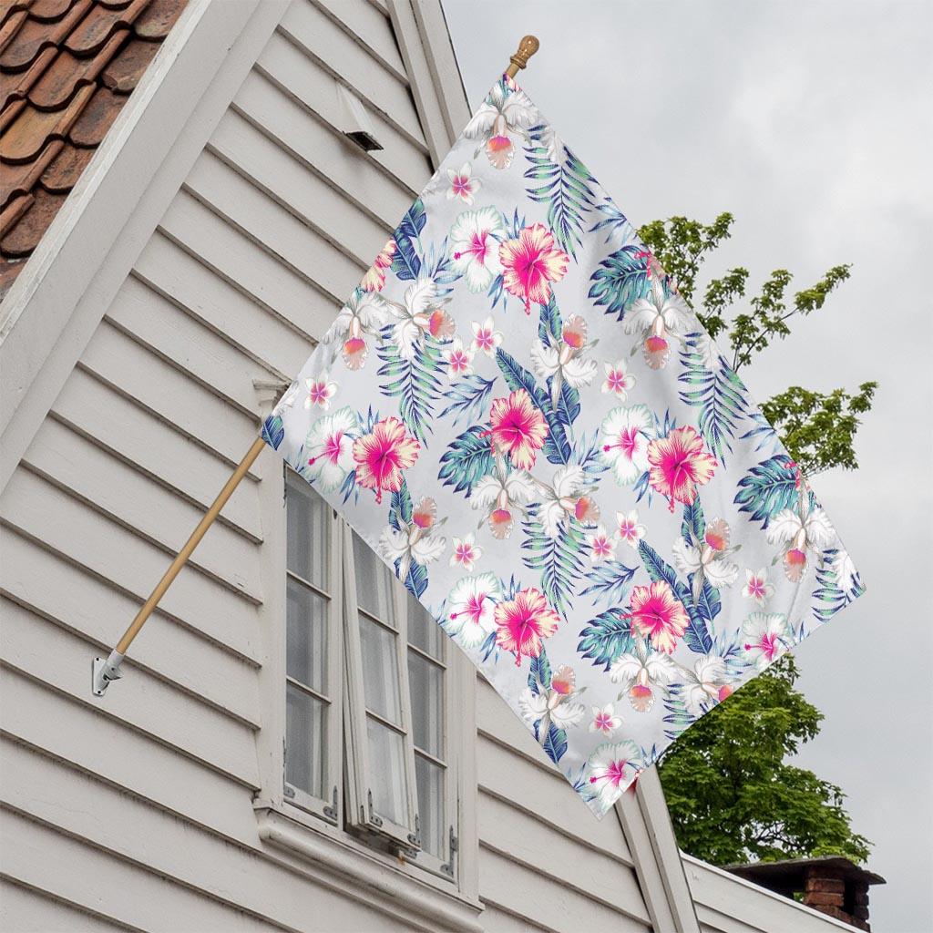 Hibiscus Orchids Hawaii Pattern Print House Flag