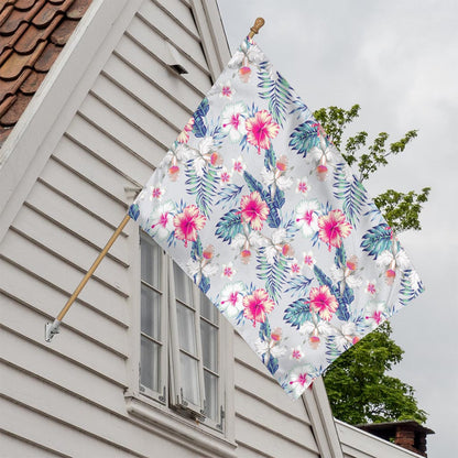 Hibiscus Orchids Hawaii Pattern Print House Flag