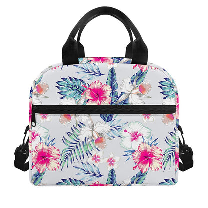 Hibiscus Orchids Hawaii Pattern Print Insulated Lunch Bag