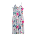 Hibiscus Orchids Hawaii Pattern Print Jersey Midi Cami Dress