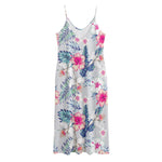 Hibiscus Orchids Hawaii Pattern Print Jersey Midi Cami Dress