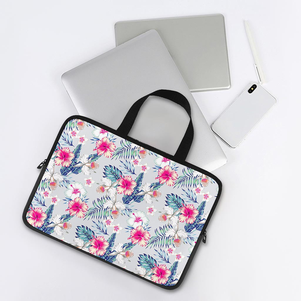 Hibiscus Orchids Hawaii Pattern Print Laptop Sleeve With Handle
