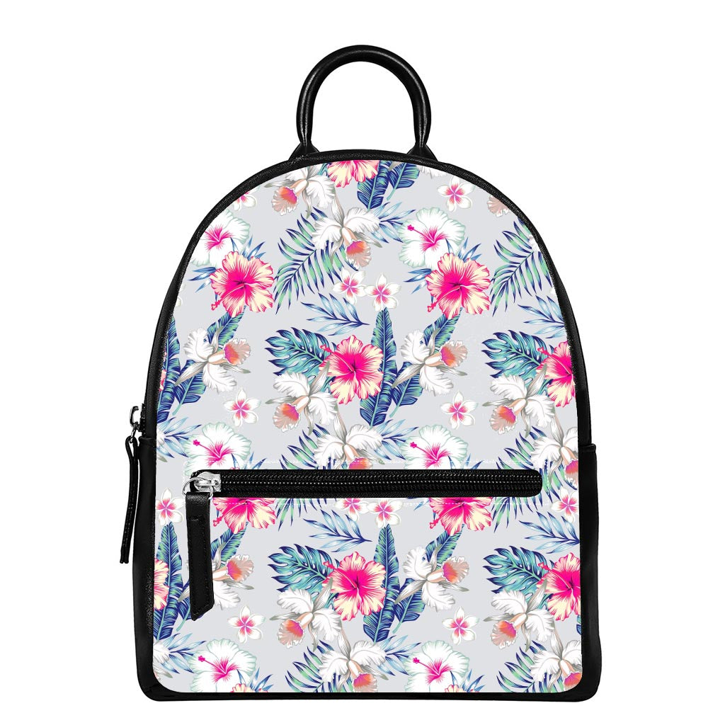 Hibiscus Orchids Hawaii Pattern Print Leather Backpack