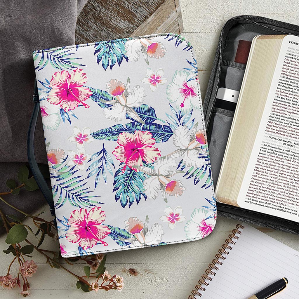 Hibiscus Orchids Hawaii Pattern Print Leather Bible Cover